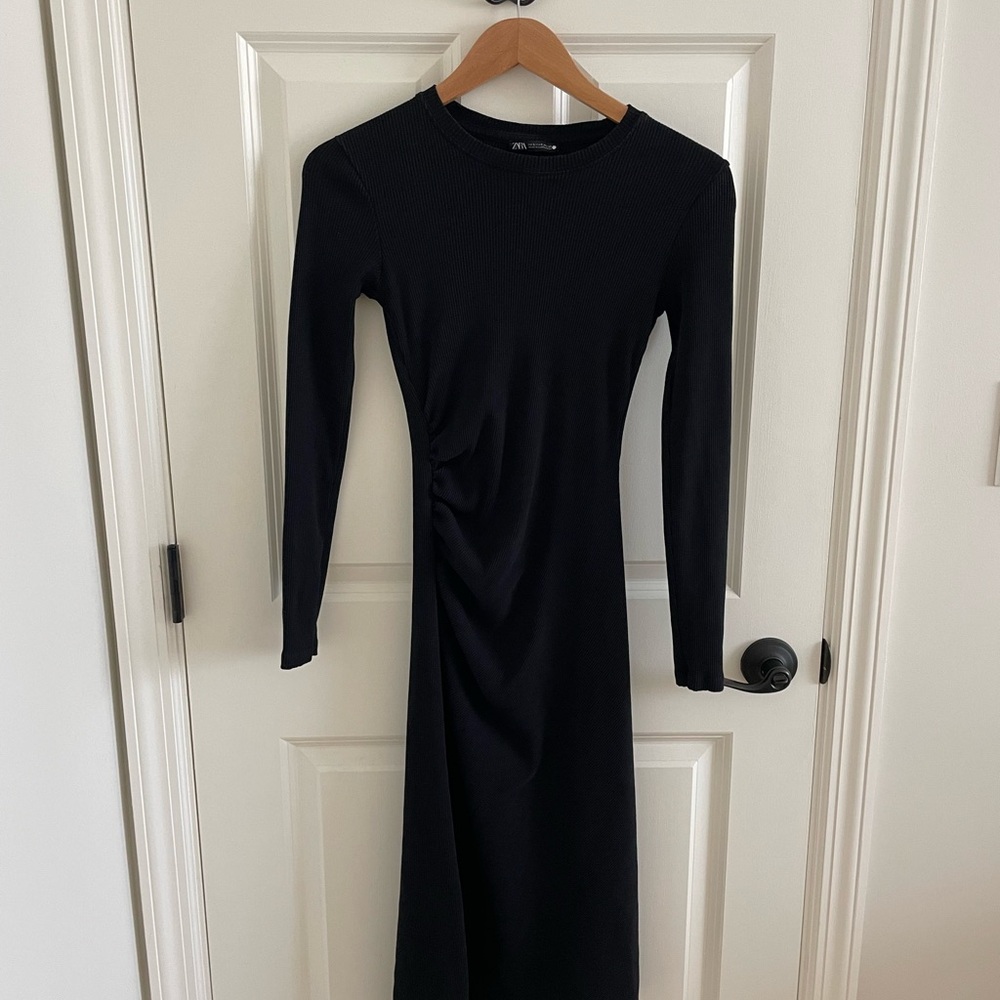 Zara Black Long Sleeve A-Line Dress